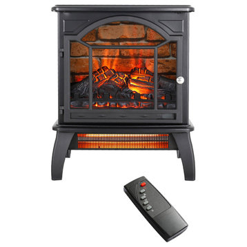 18" Freestanding 3D Infrared Electric Fireplace Stove, Antique Black
