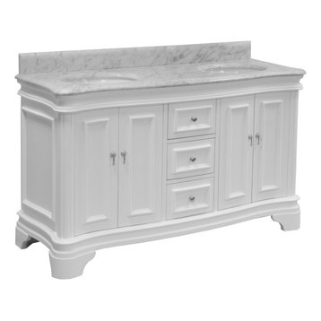 Katherine 60" Bath Vanity, White, Carrara Marble, Double Vanity
