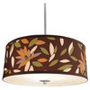 Drum Pendant Light with Floral Shade in Satin Nickel Finish