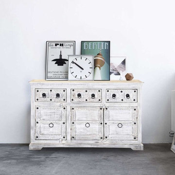 Winter White Tudor Reclaimed Wood Sideboard Cabinet