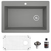 Karran Drop-In Quartz 33" 1-Hole Single Bowl Kitchen Sink Kit, Grey