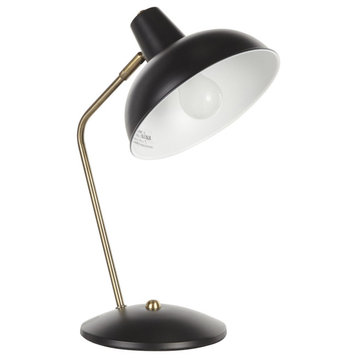 Darby Contemporary Table Lamp, Black Metal With Gold Accent