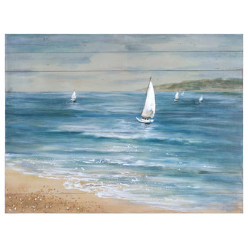Yosemite Home Decor "Sailboat Serenity" Wood Gallery Wrapped Wall Art in Blue