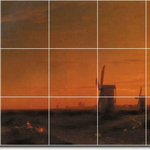 Picture-Tiles.com - Ivan Aivazovsky Landscapes Painting Ceramic Tile Mural #279, 60"x36" - Mural Title: Landscape With Windmills