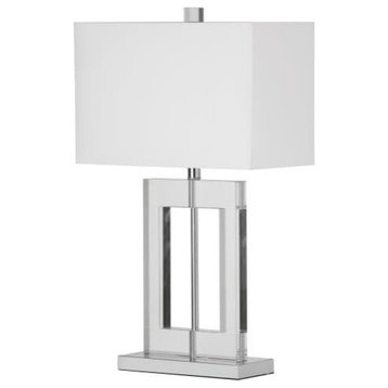 Vienna 1-Light Table Lamp, Rectangular Crystal With White Shade