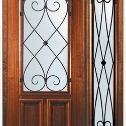 Prehung Sidelite Door 80 Mahogany Charleston Arch Lite Wrought Iron - Front Doors