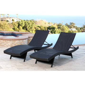 Palermo Outdoor Adjustable Wicker Chaises, Set of 2, Black