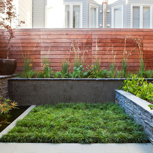 Design ideas for a large asian backyard formal garden in San Francisco with a water feature.