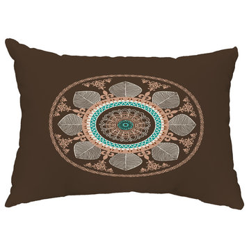 Stained Glass 14"x20" Decorative Abstract Outdoor Throw Pillow, Brown
