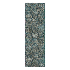 Provence 8611 Slate Blue Damask Rug, 2'2"x 6'11" Runner