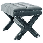 Inspired Home - Paola Velvet Button Tufted Silver Nailhead Trim X-Leg Ottoman, Slate Blue - Our X-leg ottoman adds a gentle sophistication in the confines of your living room, bedroom or entryway. Featuring a button tufted high density foam cushioned seat and decorative nail head trim with solid birch X-legs, this elegant accent piece provides both functionality and a focal point of color and style that seamlessly blend with your main furniture to create a dynamic and cozy interior space to come home to.FEATURES: