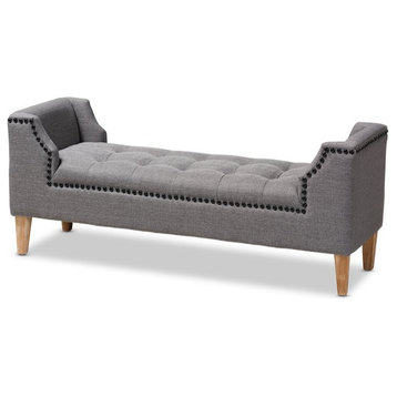 Baxton Studio Perret Tufted Linen Fabric and Wood Bench in Gray