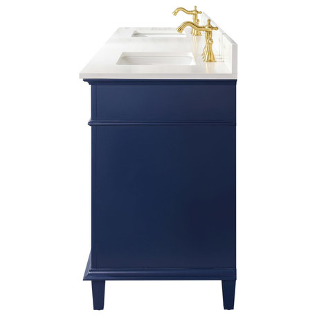 80" Blue Double Sink Vanity Cabinet With Carrara White Quartz Top Wlf2280-Cw-Qz