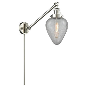 Geneseo 1-Light LED Swing Arm Light, Brushed Satin Nickel, Shade: Clear Crackle