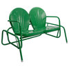 2-Person Outdoor Retro Metal Tulip Double Glider Patio Chair Green