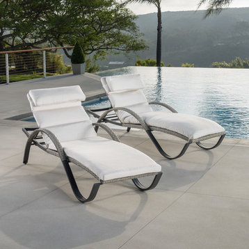 Cannes 2 Piece Aluminum Outdoor Patio Chaise Lounge Chairs, Moroccan Cream