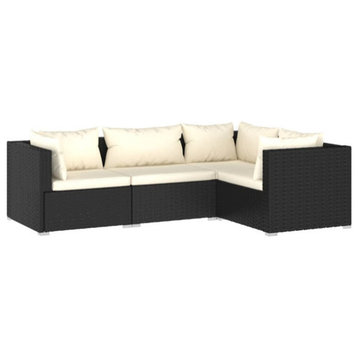 vidaXL Patio Lounge Set Outdoor Sectional Sofa Set 4 Piece Poly Rattan Black