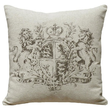 Crest Hand-Printed Linen Pillow, Caramel, Brown