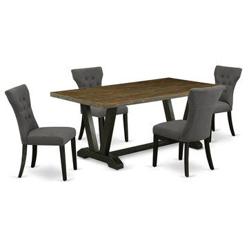 East West Furniture V-Style 5-piece Wood Dining Set in Black/Gotham Gray