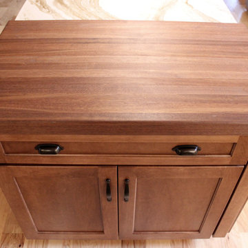 Log Cabin Rustic White Kitchen Cabinets with Granite and Wood Countertops