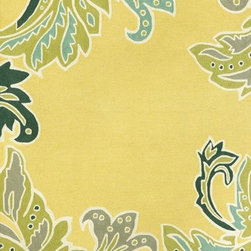 TransOcean Ravella Collection &ndash; Ornamental Leaf Border Outdoor Rug - Outdoor Rugs