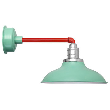 Peony Metropolitan LED Barn Light, Jadeite Base With Cherry Red Stem, 12"