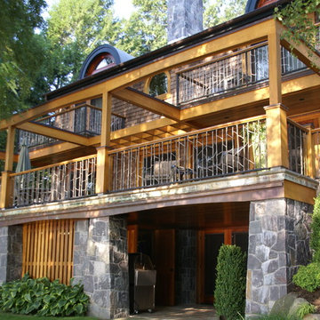 Custom stone, wood, and metal multi-tiered deck