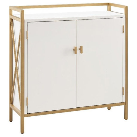 Leick Home 9200-WTGL Claudette Mixed Metal and Wood Foyer Cabinet in White/Gold