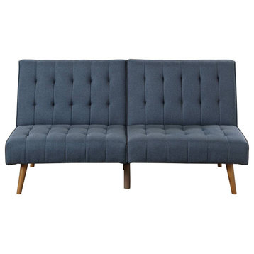 Ara 71" Adjustable Futon Sofa Bed, Plush Cushioning, Tapered Legs, Blue
