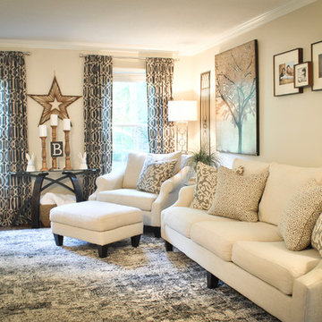 Neutral, gray, light-colored living room