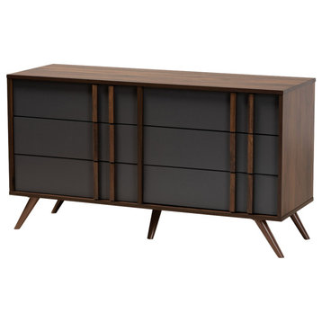 Colwyn Two-Tone Gray and Walnut Wood 6-Drawer Bedroom Dresser