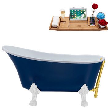 55" Streamline N369WH-GLD Clawfoot Tub and Tray With External Drain