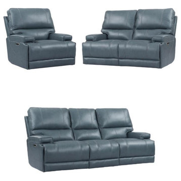 Home Square 3-Piece Set with Power Recliner & Loveseat & Sofa in Blue