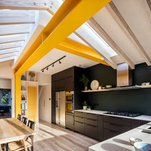 colorful beam in kitchen/den