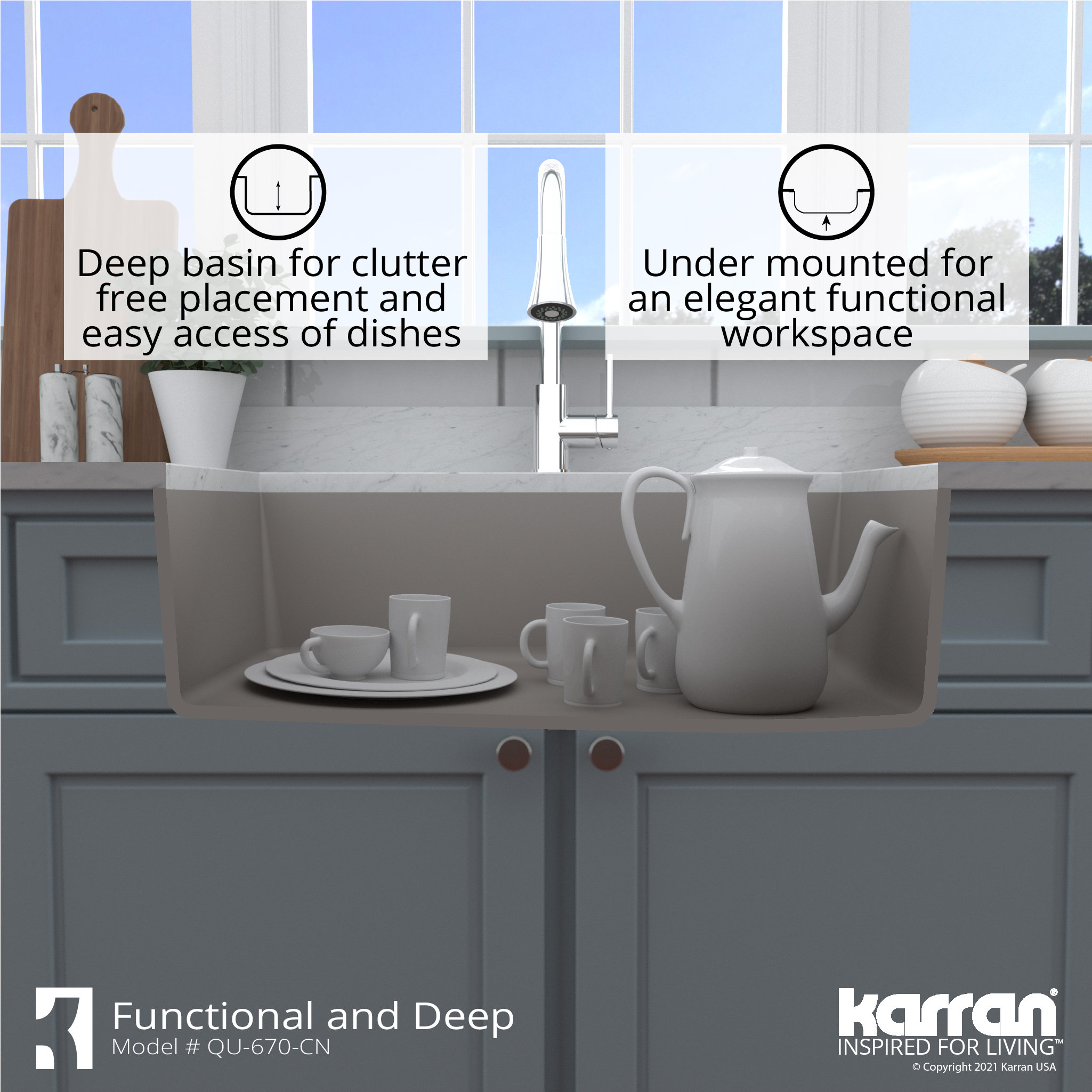 Karran Undermount Quartz 32" Single Bowl Kitchen Sink Kit, Concrete