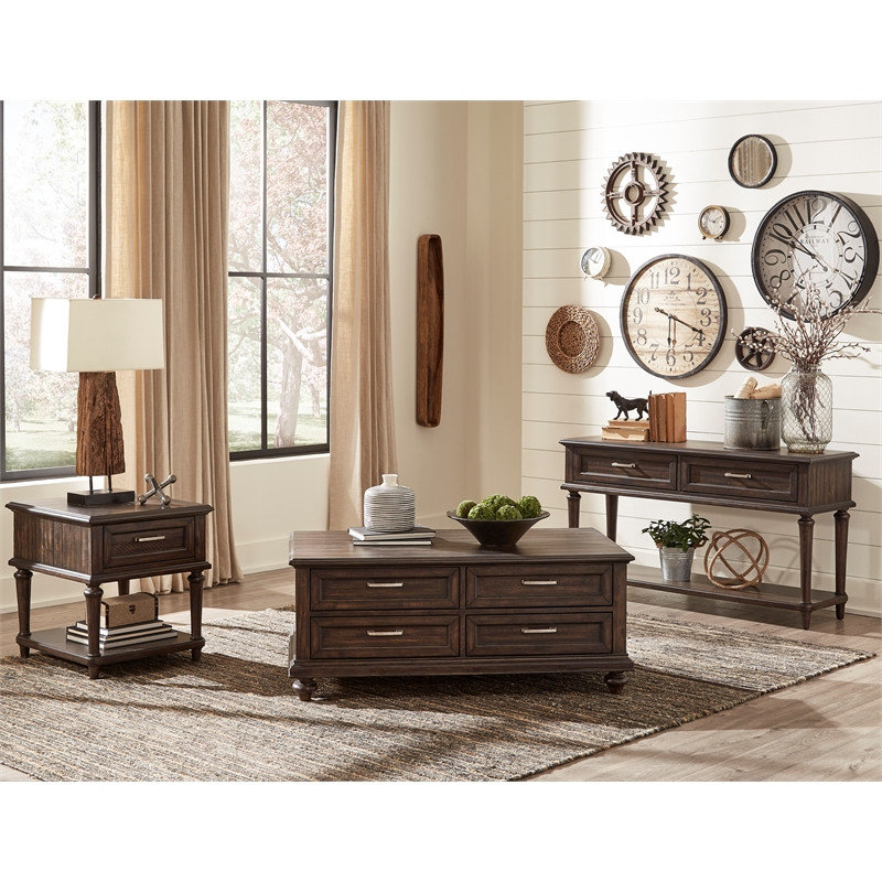 Pemberly Row Wood 4 Drawer Coffee Table in Espresso - Traditional ...