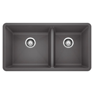 Blanco 441479 18"x33" Granite Double Undermount Kitchen Sink, Cinder