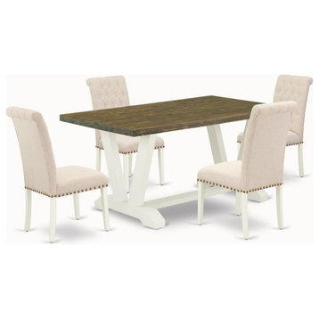 East West Furniture V-Style 5-piece Wood Dinette Table and Chair Set in White