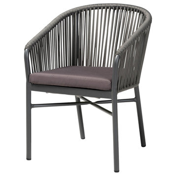 Wynn Modern Gray Rope and Metal Outdoor Dining Chair