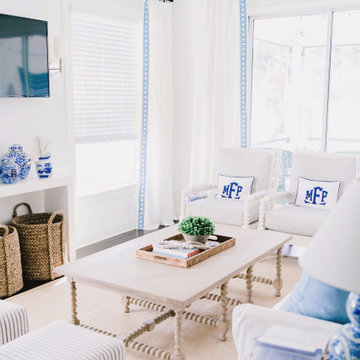 Mckinzie White Linen Drape and French Blue Trim by AD Couture Home
