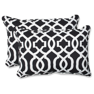 New Geo and White Oversized Rectangular Throw Pillow, Set of 2, Black