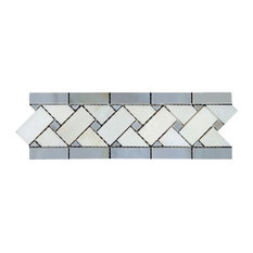 Blue Stone - Carrara White Marble 3"x12" Basketweave Border