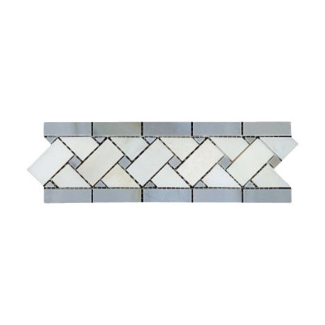 Blue Stone - Carrara White Marble 3"x12" Basketweave Border