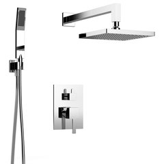 Genoa Square Thermostatic Bath Shower Set with Rainfall Shower Head & Hand  Shower