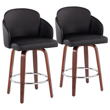 Lumisource Dahlia Contemporary Counter Stool, Walnut Wood and Black Faux Leather