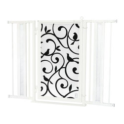 Fusion Gates - Fusion Gate with Songbirds Design, White Pearl, 36"-52" - Baby Gates And Child Safety