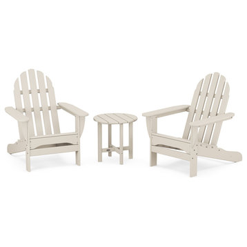 Polywood Classic 3-Piece Adirondack Chair Set With Table, Sand