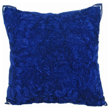 Satin Ribbon 16"x16" Silk Navy Blue Throw Pillows Cover, All Thats Navy