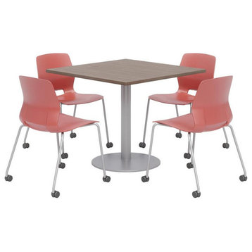 Olio Designs Teak Square 36in Lola Dining Set - Coral Caster Chairs