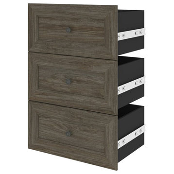 Bestar Versatile Wood 3 Drawer Set for 25"W Closet Organizer in Walnut Gray